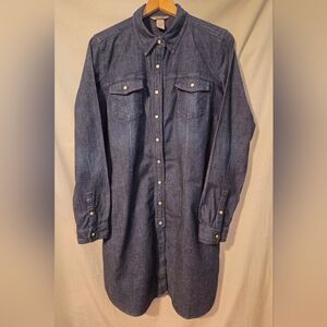 Duluth Trading Co Tailored Dark Denim Dress Snap Front Size Large
